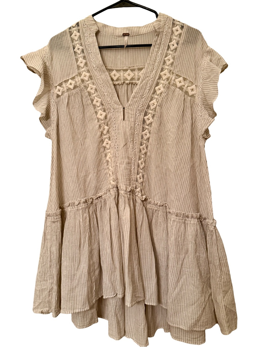 Free People Ivory Embroidered V-Neck Women's Tunic Top
